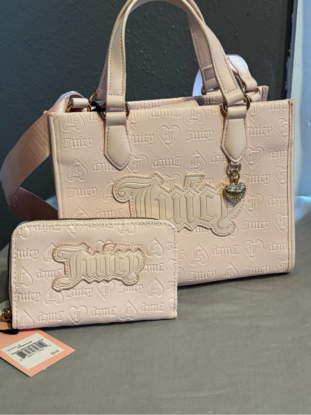 Juicy Couture Light Pink Embossed Satchel with Matching Wallet